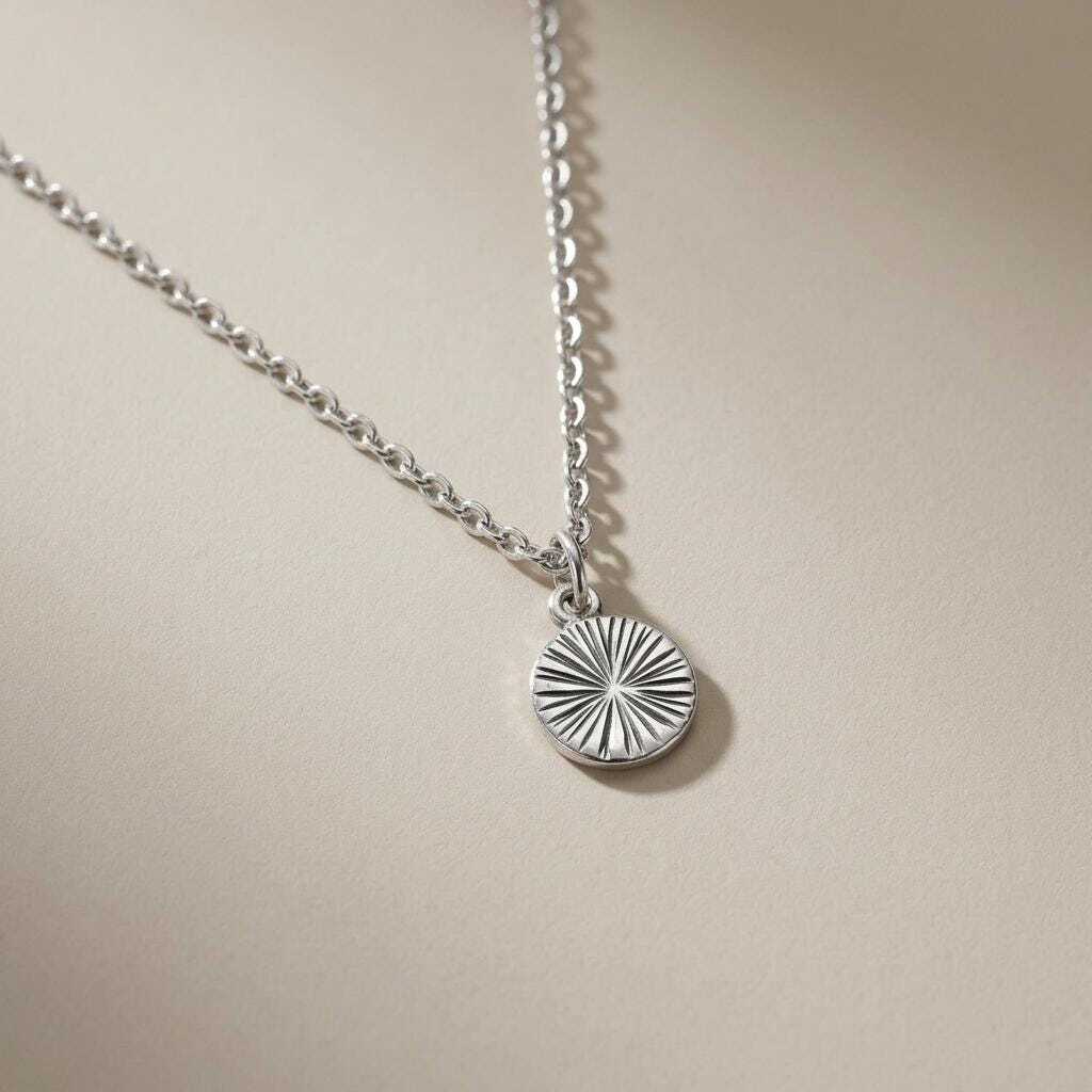 Dainty Oxidised Silver Pendant | Textured Round Pendant Necklace | 18 Inch Silver Chain | Sterling Silver Jewellery, Cute Gift for Her
