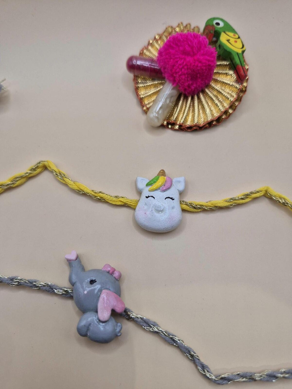 Kids Tie Bracelet / Cartoon Rakhi ( Unicorn , Elephant ) Clay Handmade Rakhi