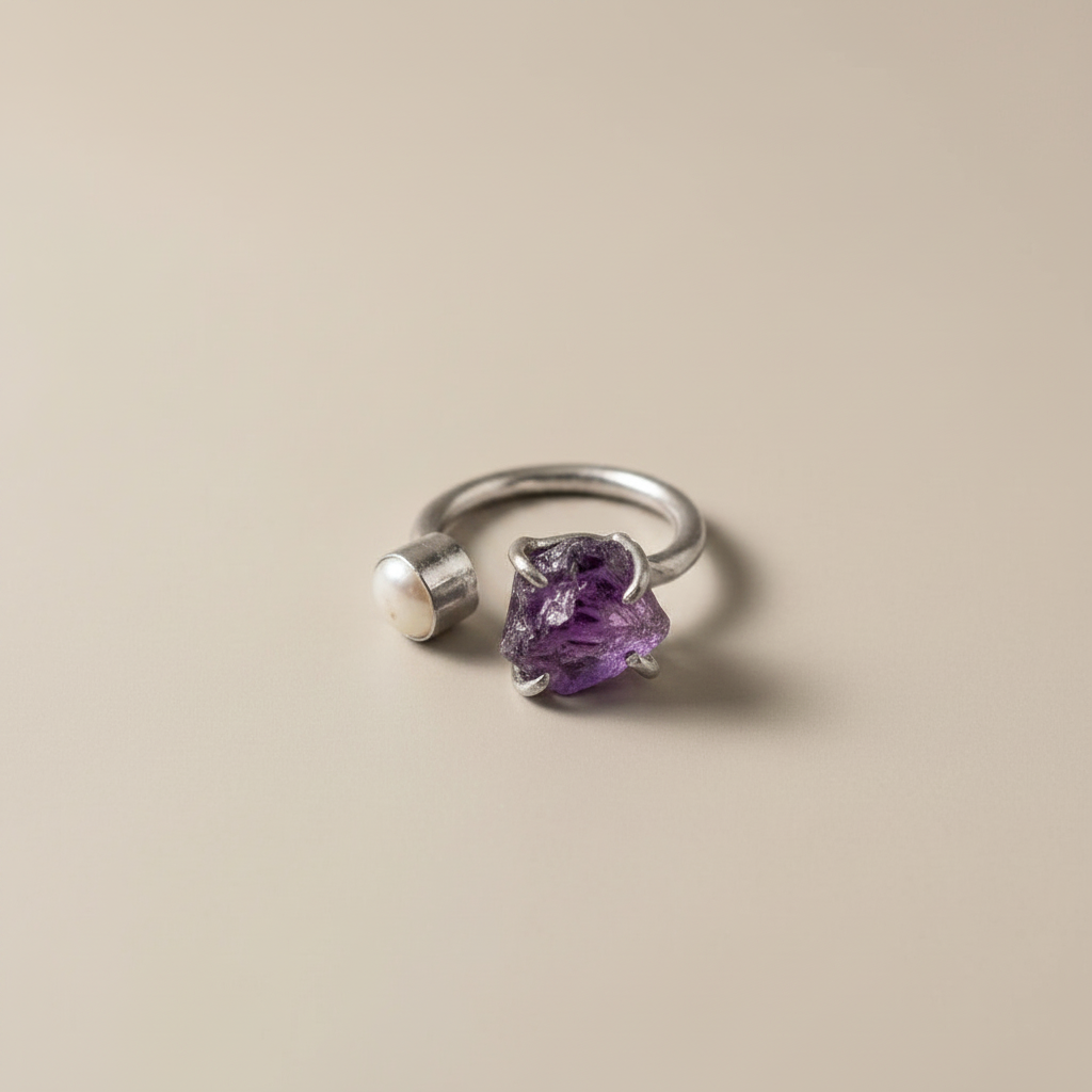 Gemstone & Pearl Adjustable Ring