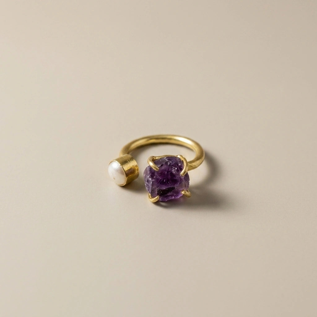 Gemstone & Pearl Adjustable Ring