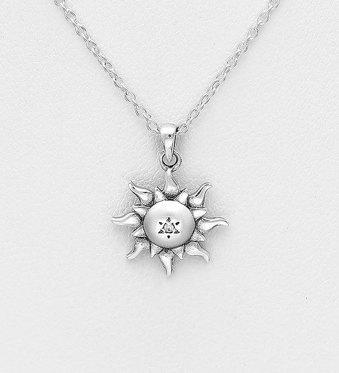 Sterling Silver Oxidized Sun Pendant Necklace, Minimalist Jewellery for Women