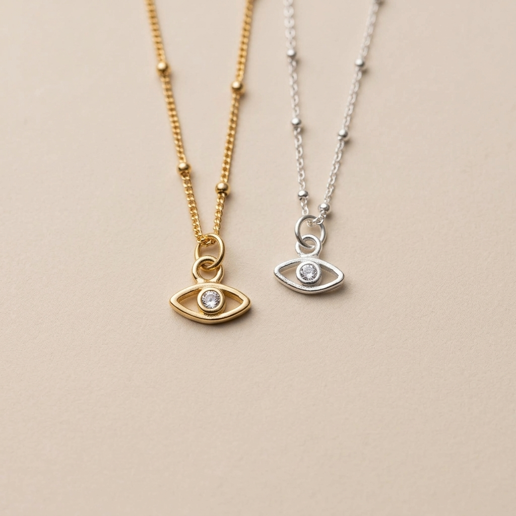 Silver Evil Eye Nazar Necklace, Dainty Protection Charm, Minimalist Evil Eye Pendant Jewellery Gift