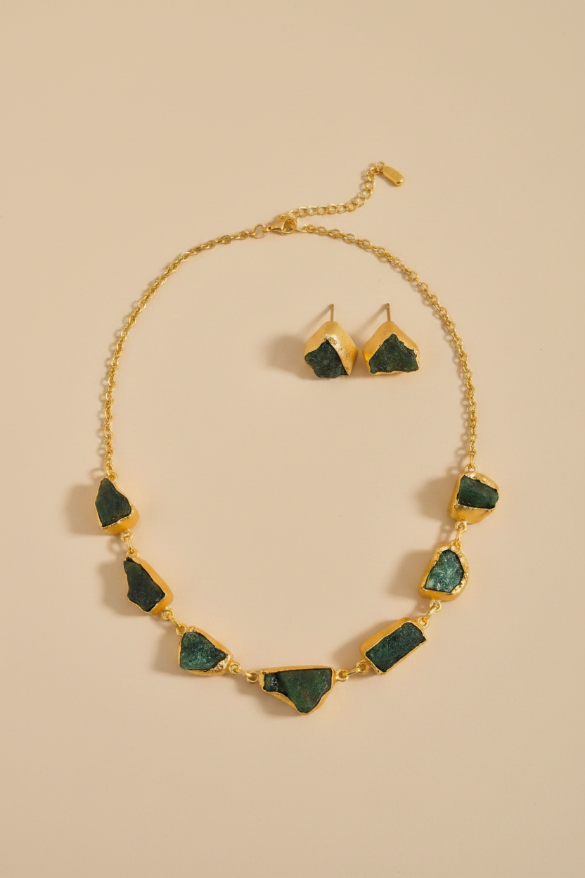 Gemstone necklace earring set