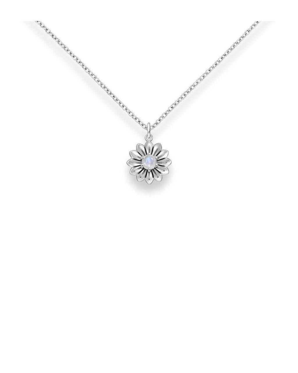 Sterling Silver Oxidised Gemstone Flower Pendant l Moonstone l Labradorite Floral Design