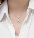 Sterling Silver Oxidised Gemstone Flower Pendant l Moonstone l Labradorite Floral Design