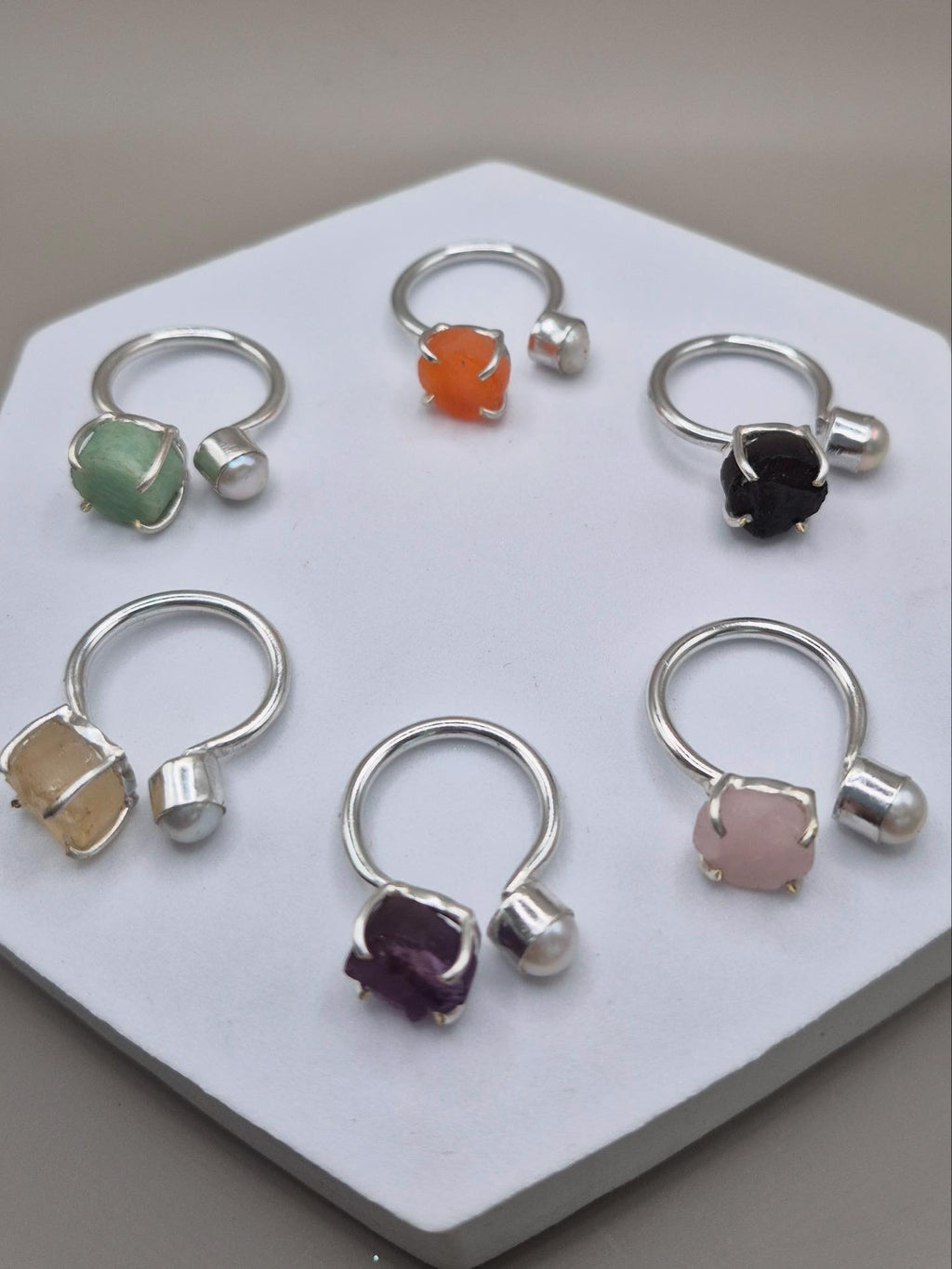 Gemstone & Pearl Adjustable Ring