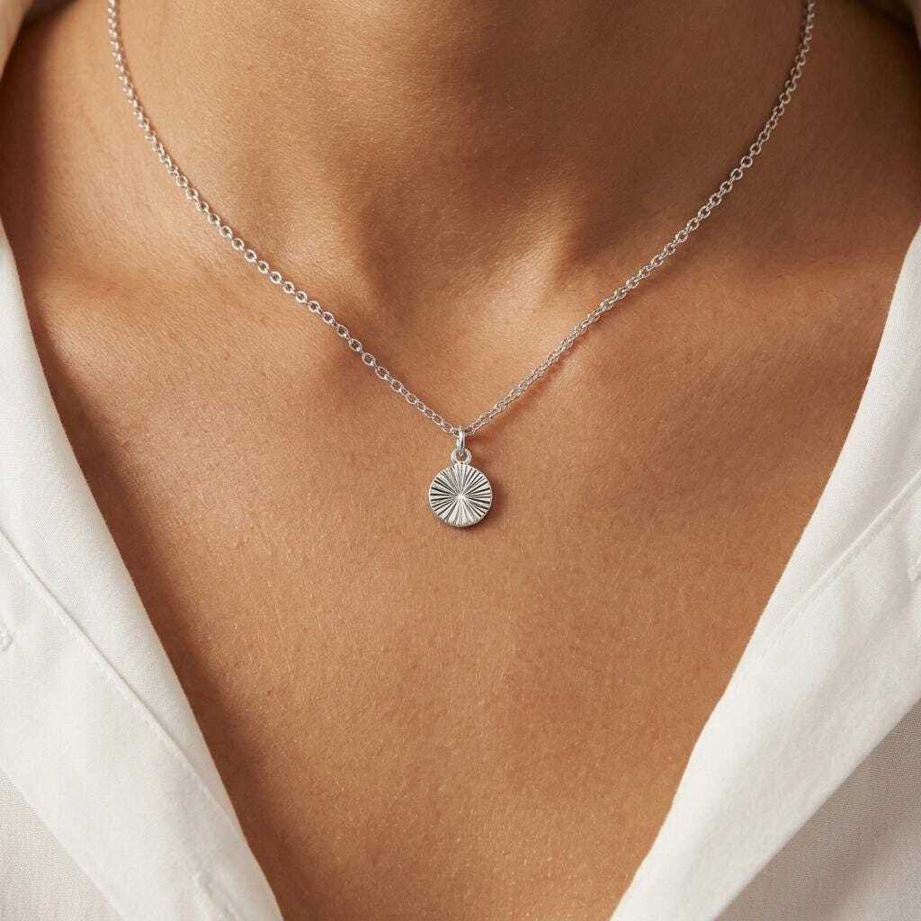 Dainty Oxidised Silver Pendant | Textured Round Pendant Necklace | 18 Inch Silver Chain | Sterling Silver Jewellery, Cute Gift for Her