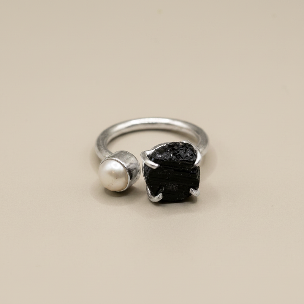 Gemstone & Pearl Adjustable Ring