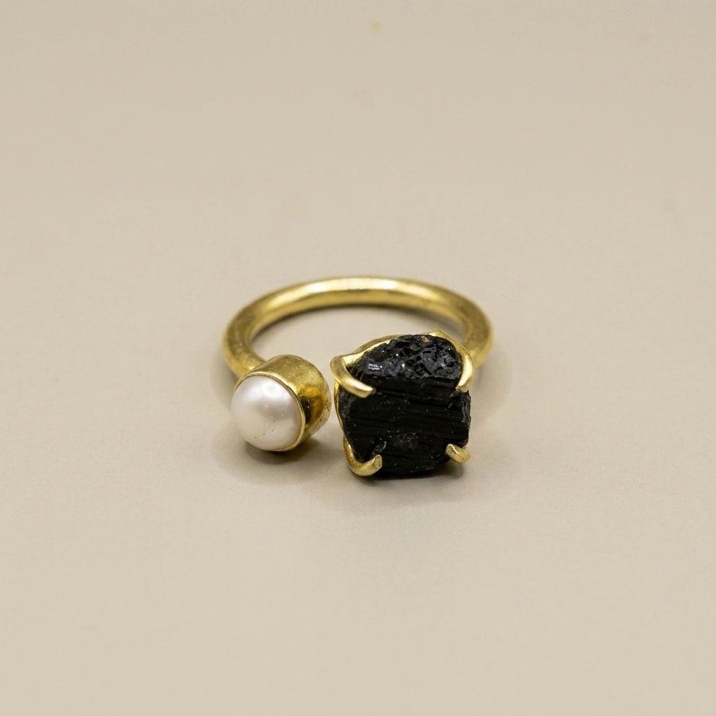 Gemstone & Pearl Adjustable Ring