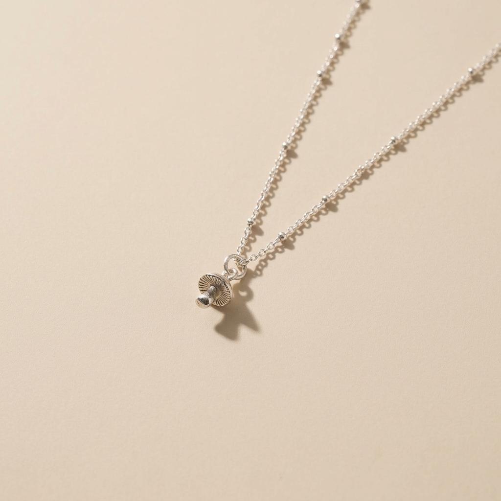 Silver Tiny Mushroom Charm Necklace | Stocking Filler | Minimalist 18K Gold Plated Necklace