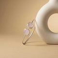 Rose Quartz Silver Cuff Bracelet, Adjustable Gemstone Open Bangle, 18K Gold Minimalist Pink Crystal Bracelet