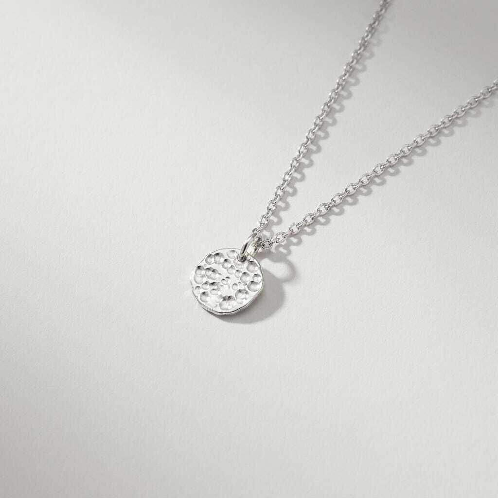 Sterling Silver Hammered Disc Necklace, Dainty Coin Pendant, Minimalist Layering Necklace, Everyday Jewellery, Gift for Her