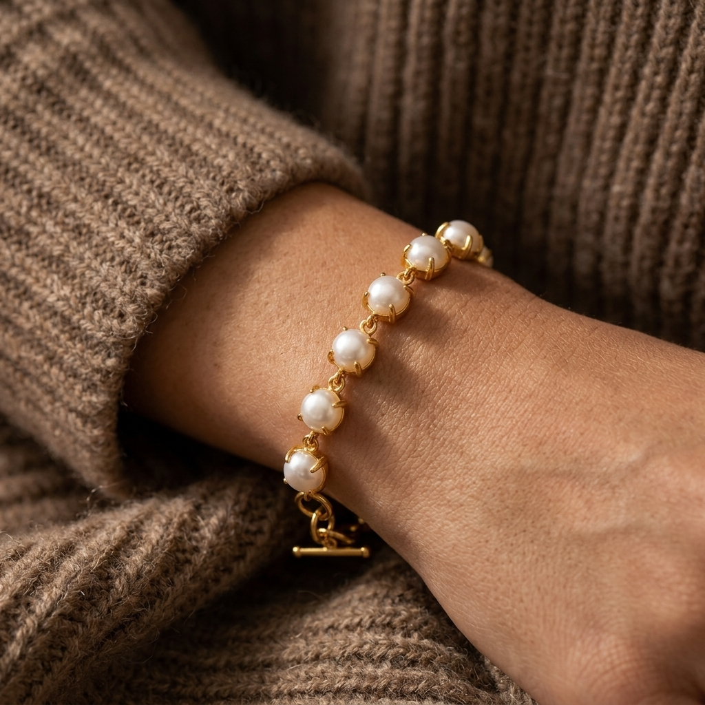 Freshwater Pearl Gemstone Bracelet  | Adjustable Bracelet in Gold Finish