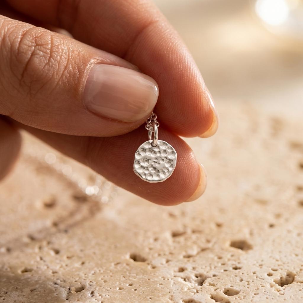 Sterling Silver Hammered Disc Necklace, Dainty Coin Pendant, Minimalist Layering Necklace, Everyday Jewellery, Gift for Her
