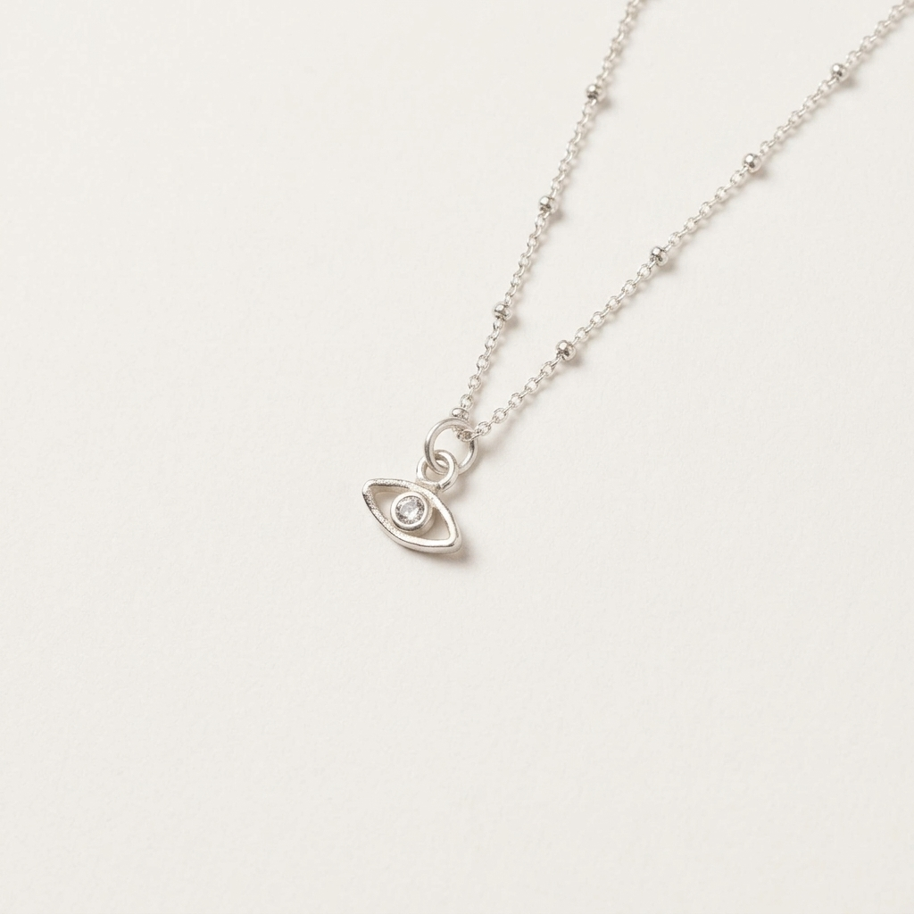 Silver Evil Eye Nazar Necklace, Dainty Protection Charm, Minimalist Evil Eye Pendant Jewellery Gift