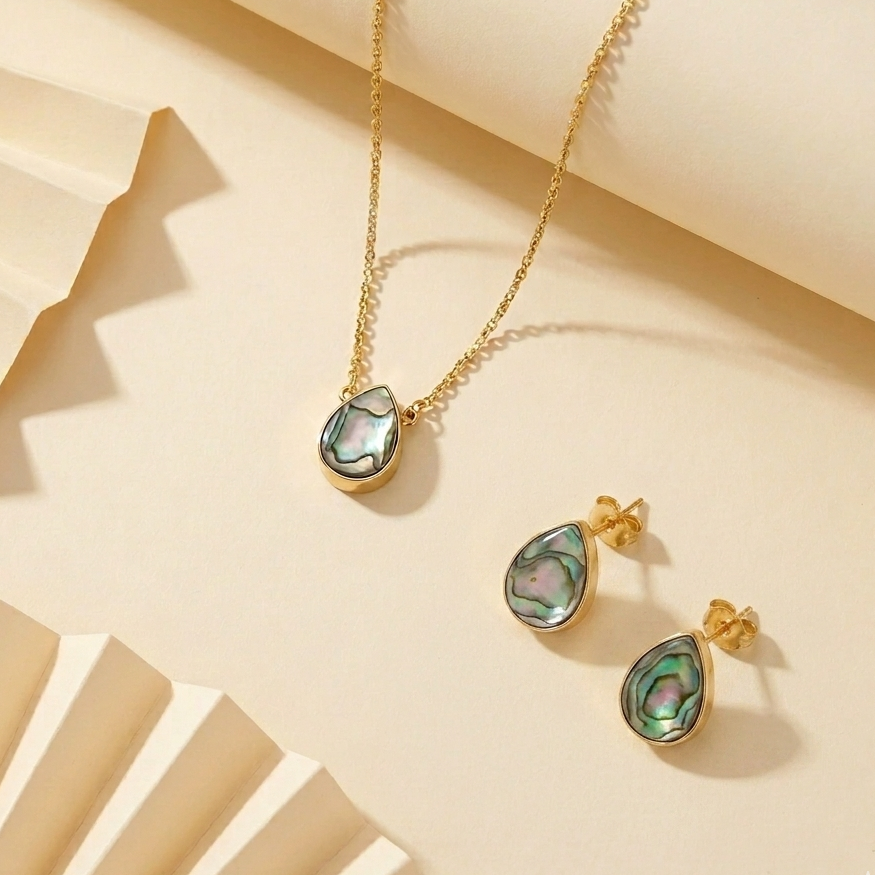 Ocean Teardrop — Abalone Shell Necklace & Earring Set