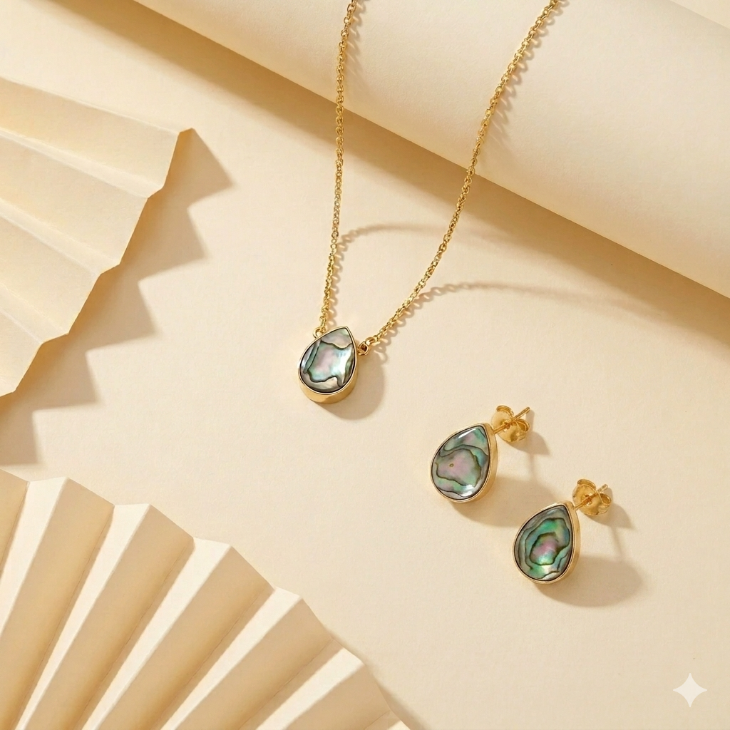 Abalone Teardrop Necklace Set