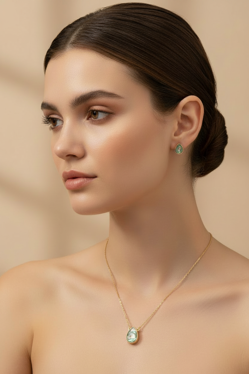 Ocean Teardrop — Abalone Shell Necklace & Earring Set