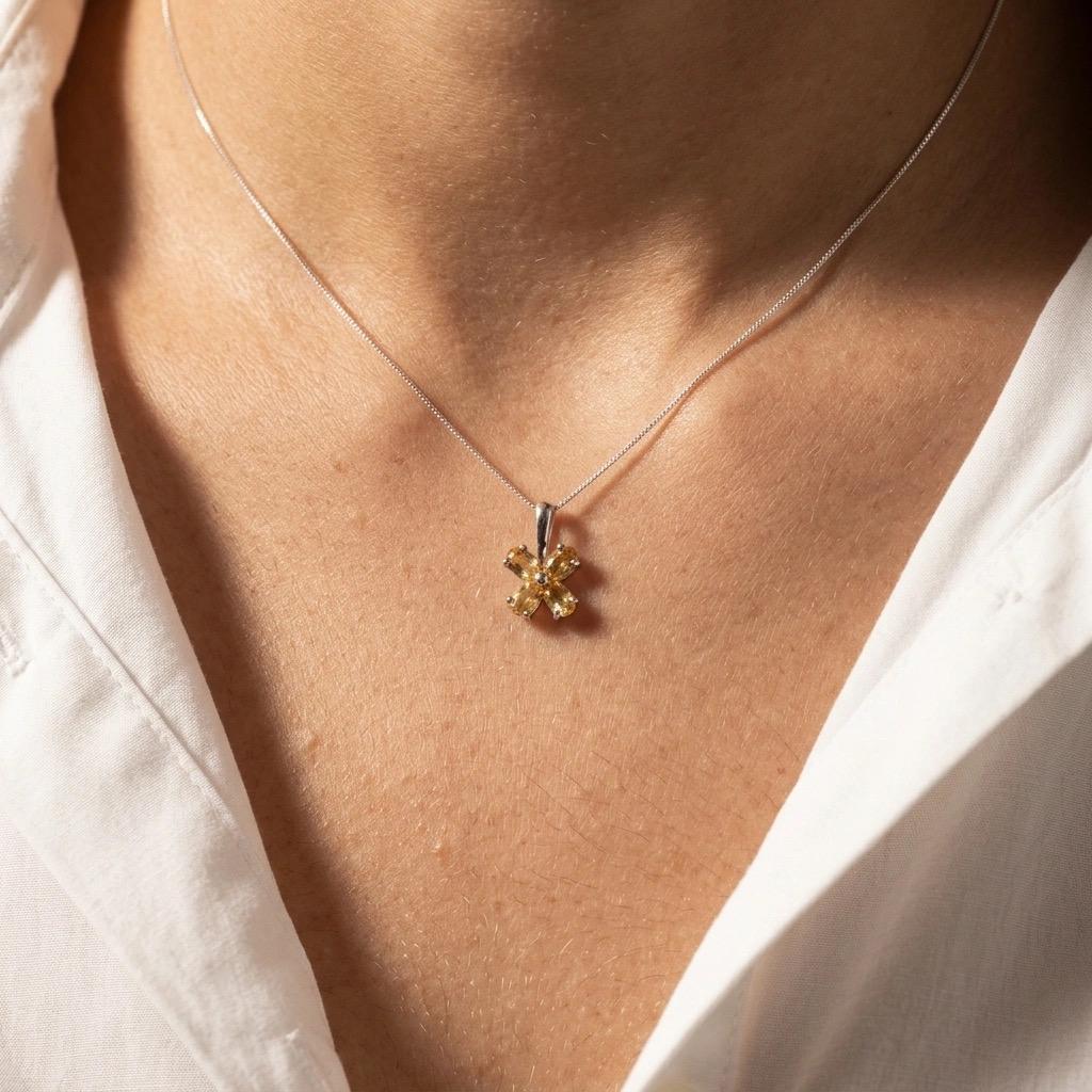 Sterling Silver Gemstone Flower Pendant, Birthstone Small Boho Floral Charm