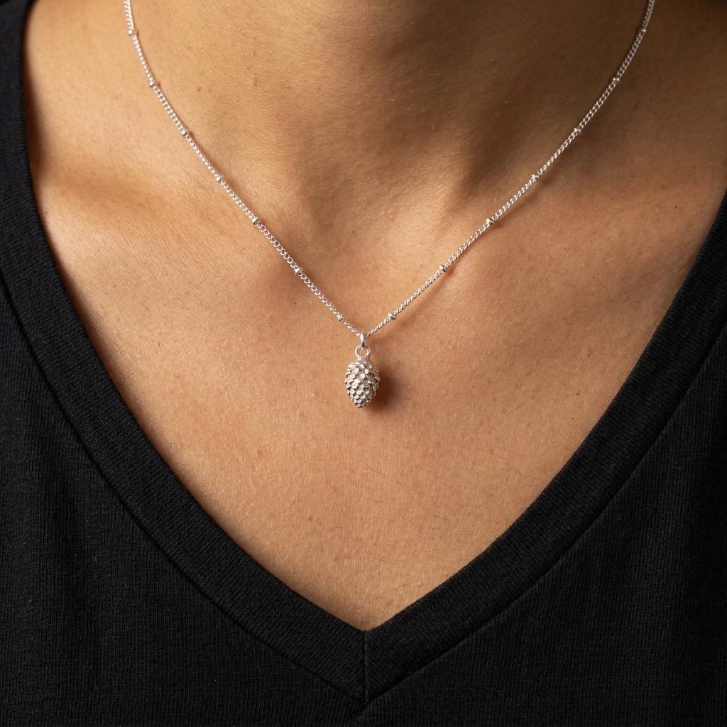 Pine Cones Pendant, Pinecone Charm Layered Necklace, 18K Gold plated , Silver
