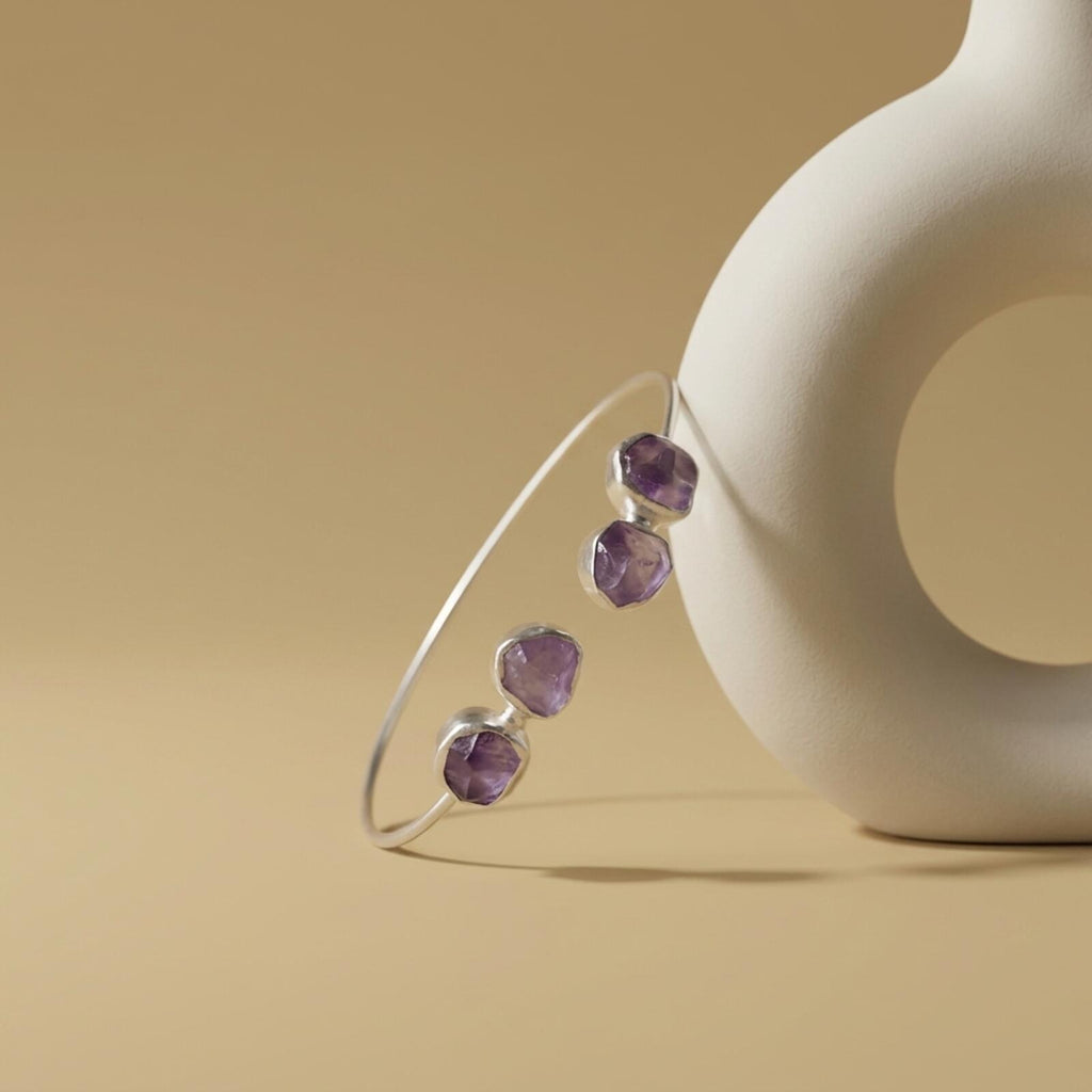 Cuff Bracelet with 4 Raw Stone Accents