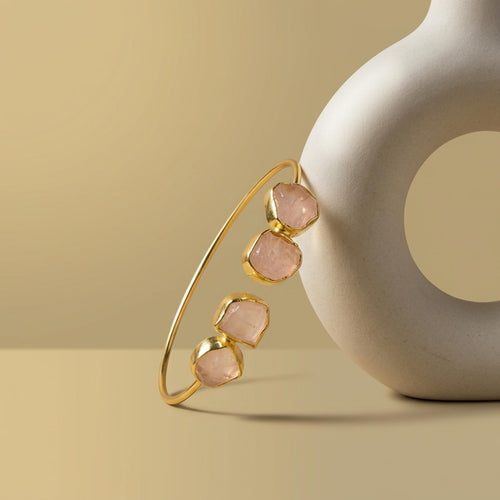 4 Raw Gold-Plated Gemstone Bangles