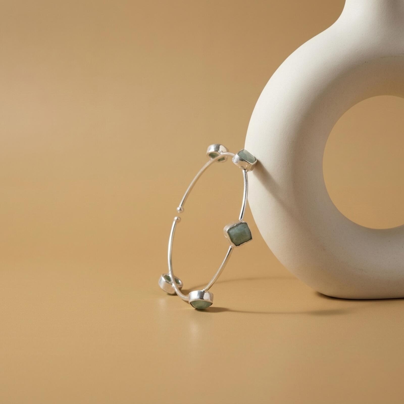 Gemstone 925 Silver-Plated Orbit Bangle Bracelet