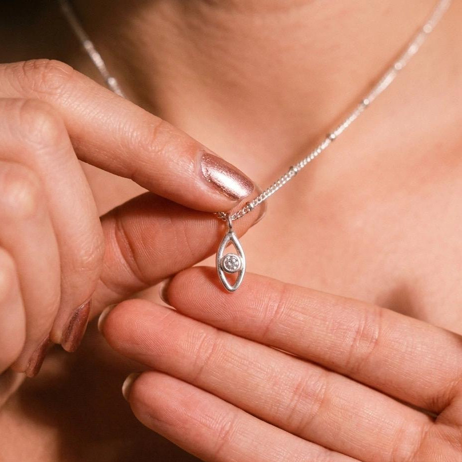 Silver Evil Eye Nazar Necklace, Dainty Protection Charm, Minimalist Evil Eye Pendant Jewellery Gift