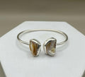 Mother of Pearl Silver Cuff Bracelet | Two Stone Adjustable Bangle | Boho Jewellery