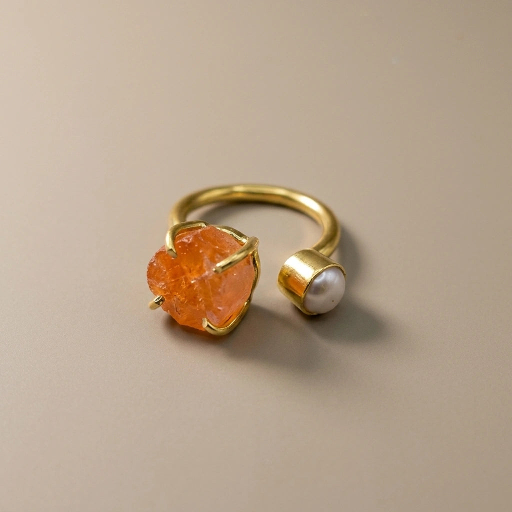 Gemstone & Pearl Adjustable Ring