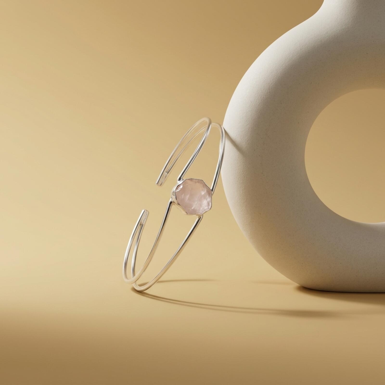 Gold Tone Open Cuff Bracelet with Raw Stone Accent