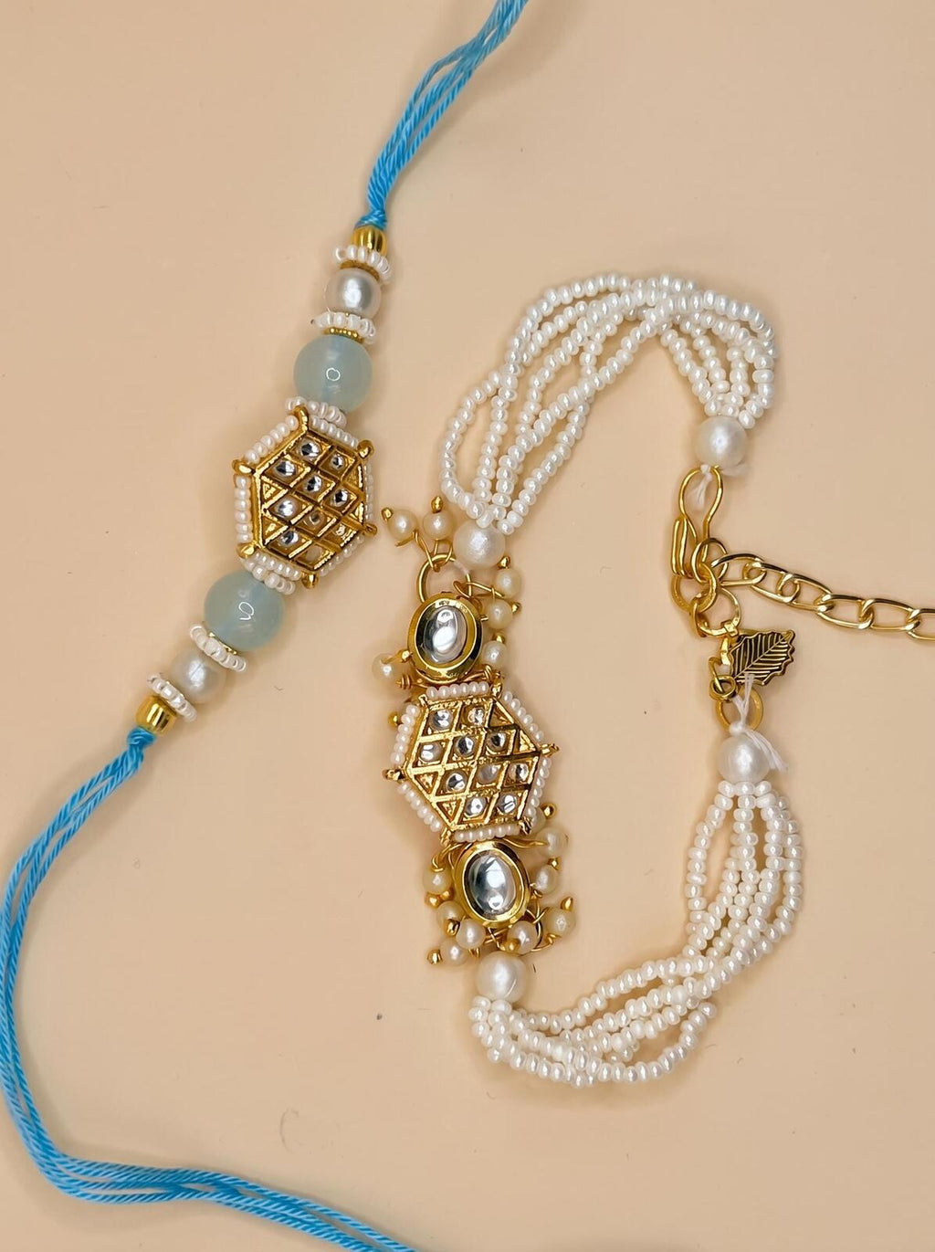 Beaded Rakhi Set – Brother and Sister-in-law, Indian Bracelet