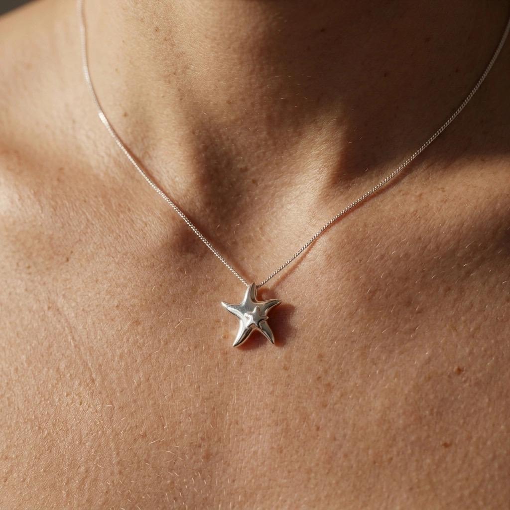 Sterling Silver Starfish Pendant, Beach Wedding Jewellery Gift for Her