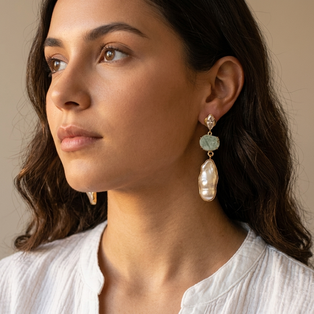 Pearl & Stone Drop Earrings — MOP × Gemstone