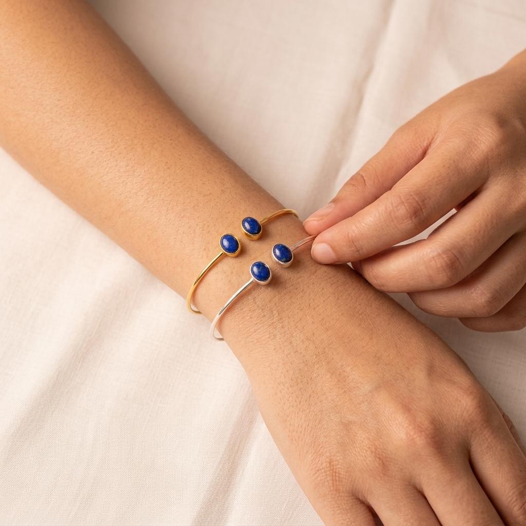 Lapis Lazuli Bangle, Adjustable Cuff Bracelet, Gold or Silver Open Bangle, Blue Gemstone Bracelet, Stackable Cuff, Genuine Gemstone Jewelry
