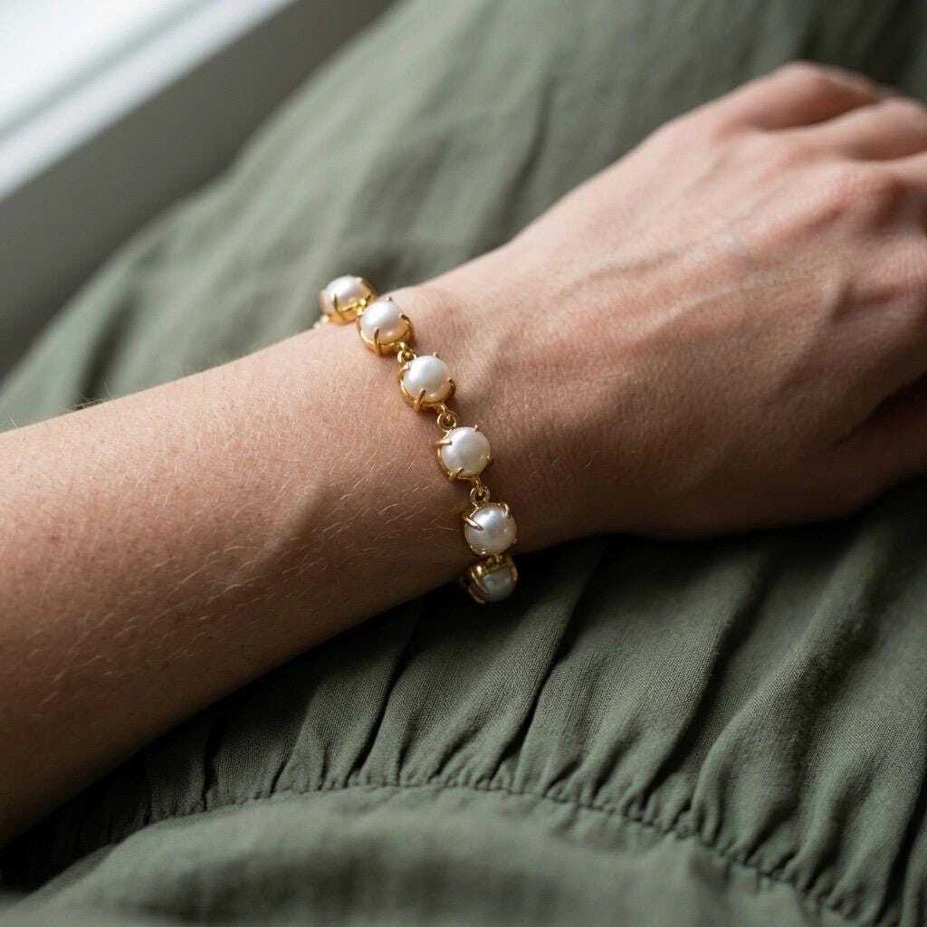 Freshwater Pearl Gemstone Bracelet  | Adjustable Bracelet in Gold Finish