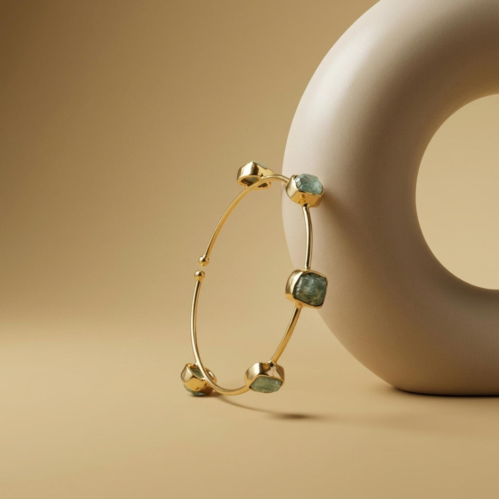 Gold Tone Adjustable Gemstone Bangle Bracelet
