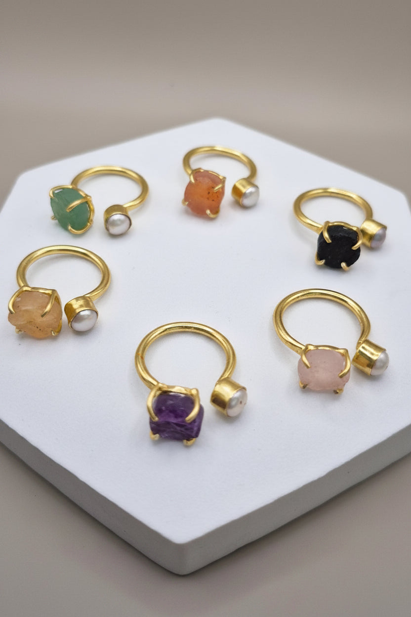 Gemstone & Pearl Adjustable Ring