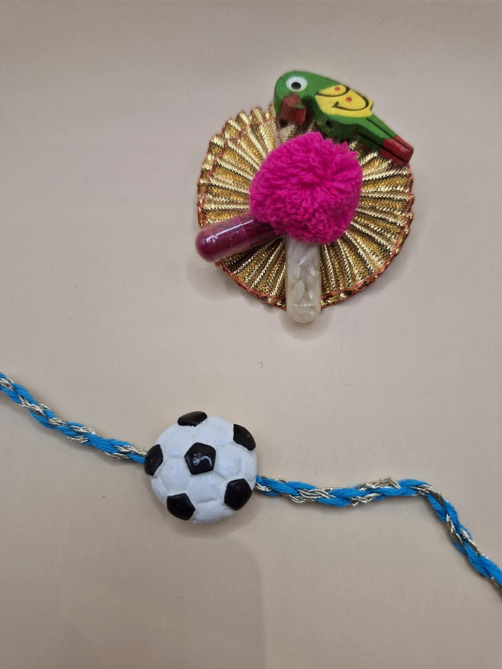 Kids Tie Bracelet / sports Rakhi (Football, Basketball  ) clay handmade Rakhri Hamper