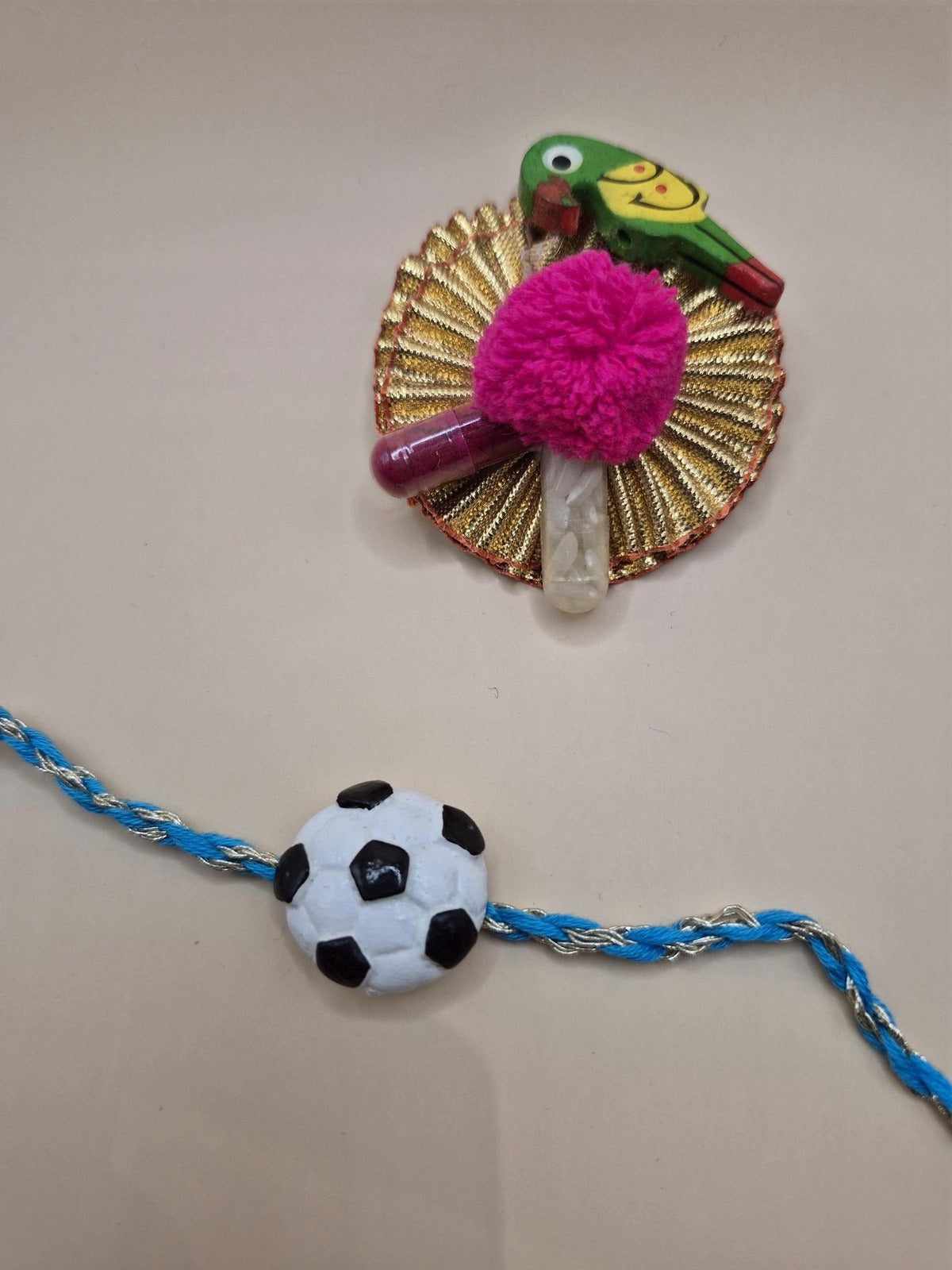 Kids Tie Bracelet / sports Rakhi (Football, Basketball  ) clay handmade Rakhri Hamper
