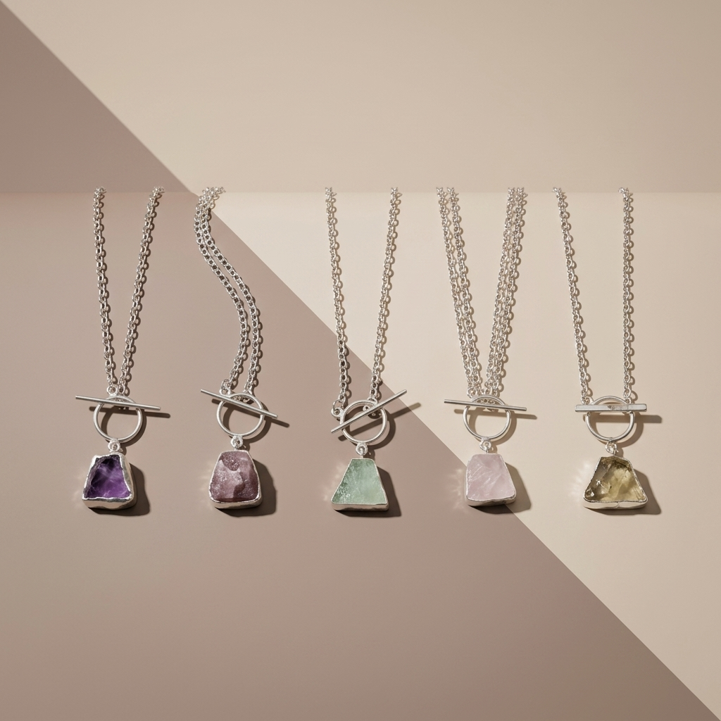 Toggle Lock Crystal Stone Necklace