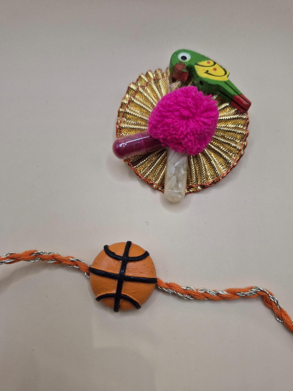 Kids Tie Bracelet / sports Rakhi (Football, Basketball  ) clay handmade Rakhri Hamper