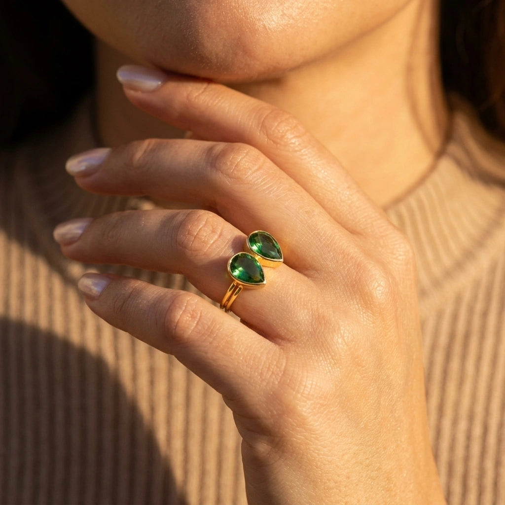 Adjustable Crystal Glass Ring – Gold & Silver Plated Ring for Women