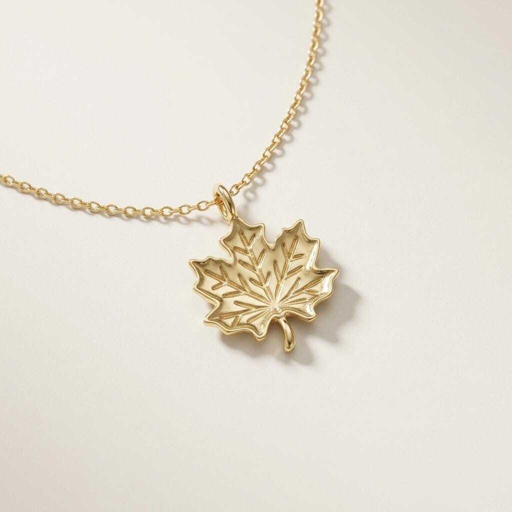 Maple Leaf Necklace, Gold Leaf Pendant, Silver Fall Maple Leaf Charm, Dainty Autumn Necklace, Nature Jewellery, Canada Gift