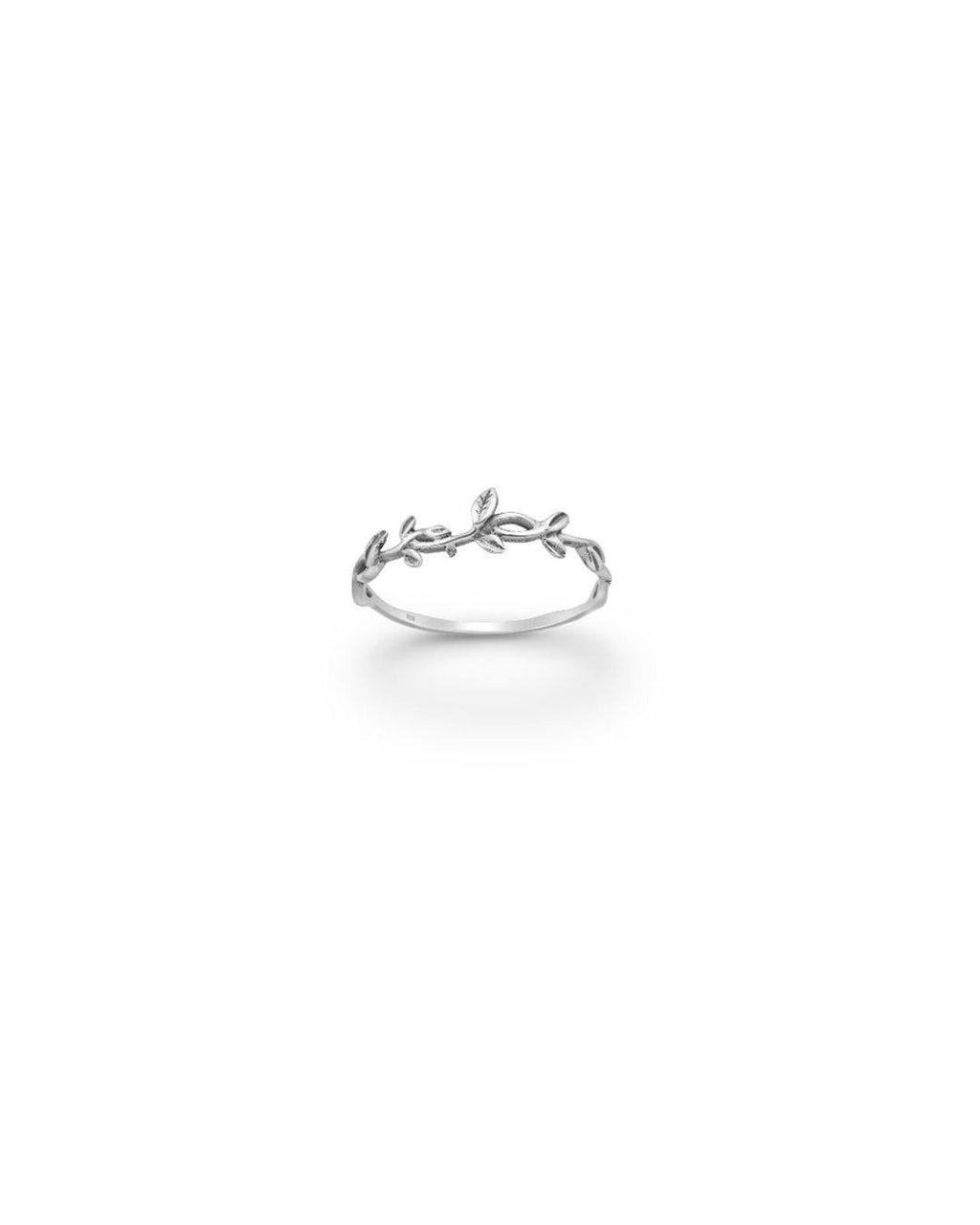 Close-up of leaf detailing wrapping sterling silver ring band handcrafted jewellery