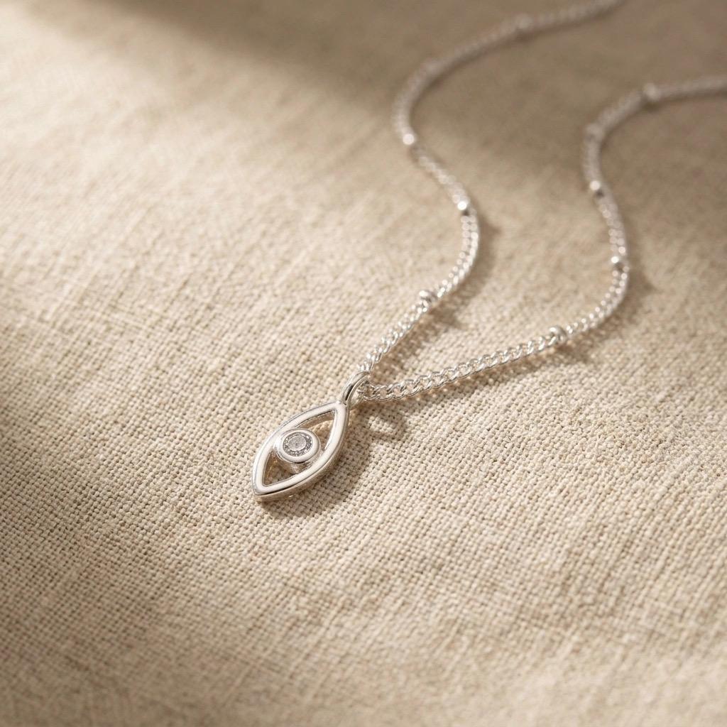 Silver Evil Eye Nazar Necklace, Dainty Protection Charm, Minimalist Evil Eye Pendant Jewellery Gift