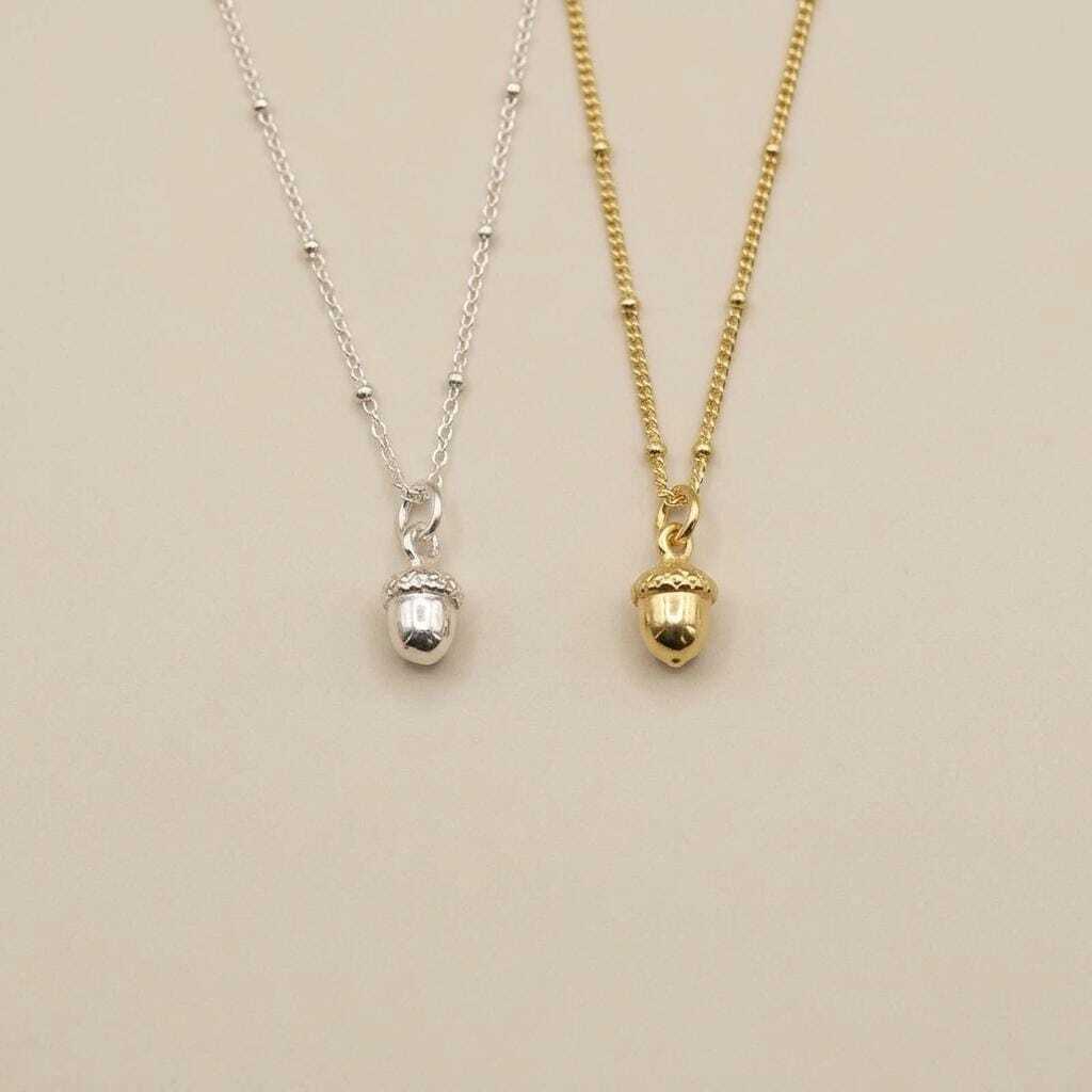 Acorn Necklace, Gold Acorn Charm, Silver Acorn Pendant, Dainty Autumn Necklace, Woodland Nature Jewellery, Fall Gift for Her
