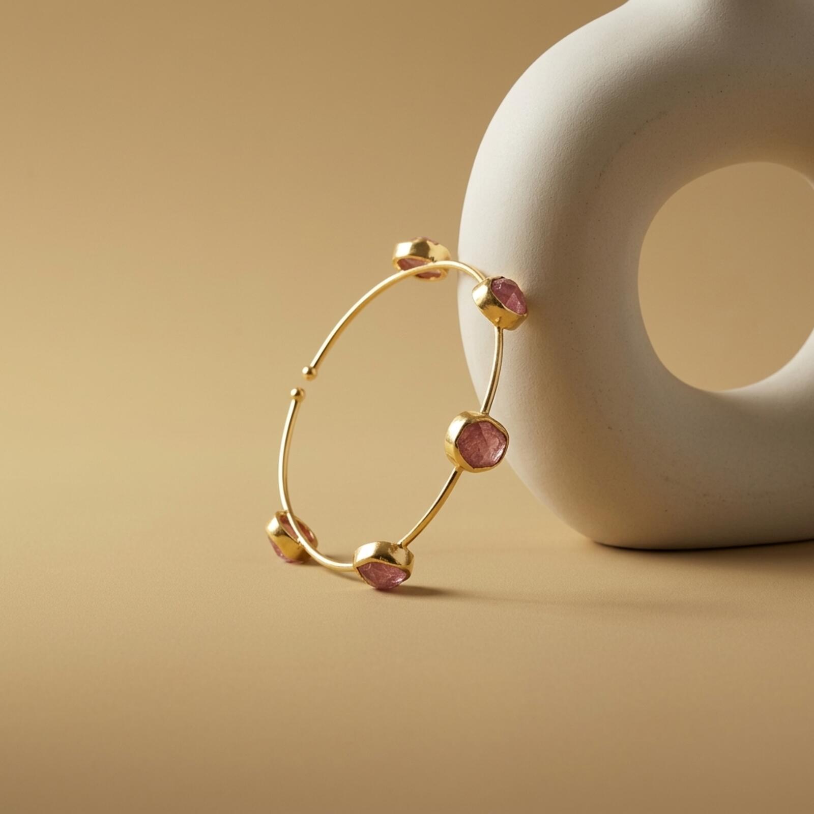 Gold Tone Adjustable Gemstone Bangle Bracelet