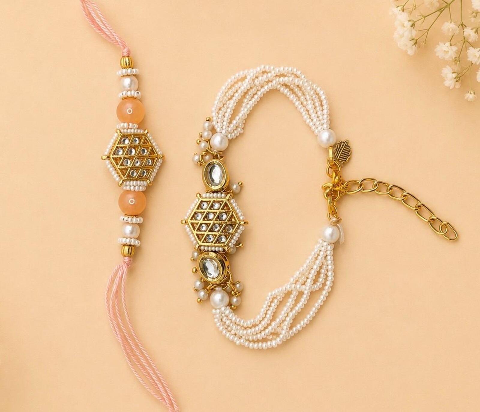Beaded Rakhi Set – Brother and Sister-in-law, Indian Bracelet