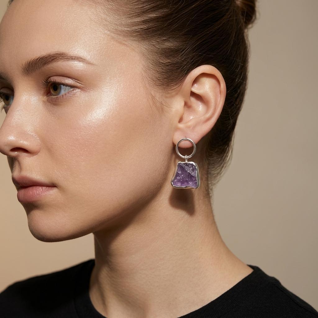 Silver Plated Gemstone Drop Earrings | Amethyst, Amazonite, Citrine & Rose Quartz | Natural Stone Jewellery Gift for Her